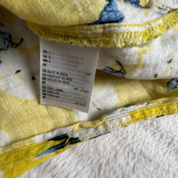 Charter Club Womens Yellow Floral Linen Tie-Front Blouse Top Large Short Sleeve - Picture 4 of 8